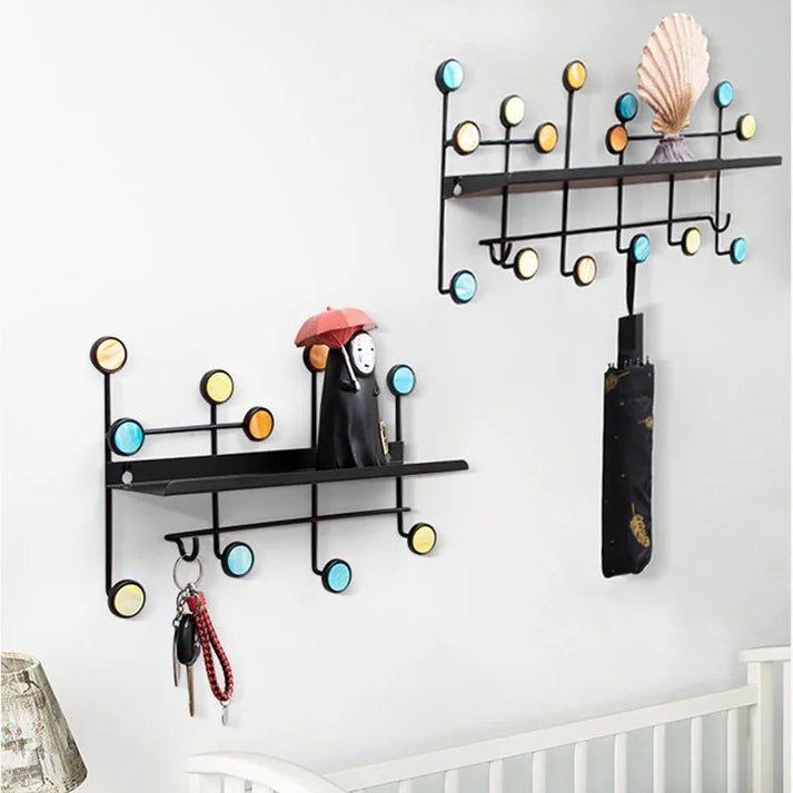 Nordic Style Wall Shelf With Hooks - Circle